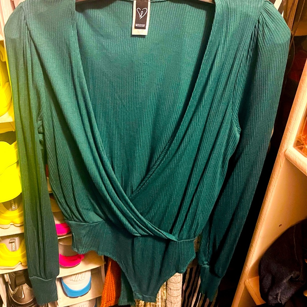 New deep v-neck body suit hunter green